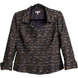 Santorelli Womens Brown Patterned 3 Button Collared Blazer Jacket Size 4